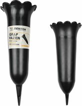 Benson Grafvazen - 2x - zwart - kunststof - 31,5 en 25 cm - Grafdecoratie