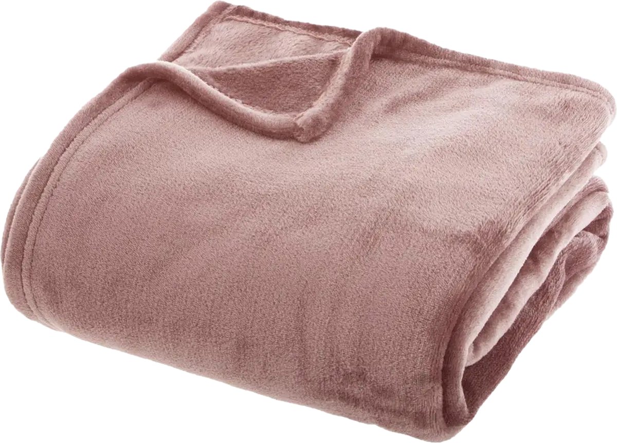 Atmosphera fleece deken/fleeceplaid - oud roze - 180 x 230 cm - polyester - Molton Bankdeken Rose blush