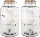 Chaks Drank dispenser/limonadetap - 2x - met tapje - 8 liter - glas - H36 x D22 cm