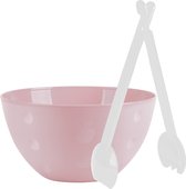 Serveerschaal/slakom - pastel roze - kunststof - 26 cm - met sla bestek/couvert