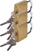 Stahlex Hangslot met 3 sleutels - 3x - 60 mm - messing - kofferslot