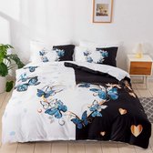 Beddengoed, vlinders, 135 x 200 cm, zwart, wit, blauw, 3D beddengoed, 2-delig, microvezel dekbedovertrek met vaste en kussensloop 80 × 80 cm