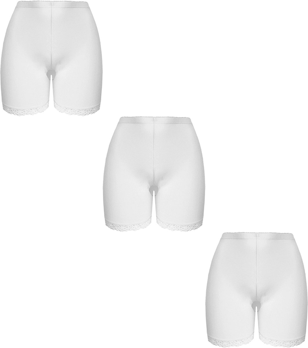 Dames boxershorts - fietsbroekje 3 pack lange pijp met kant M Wit
