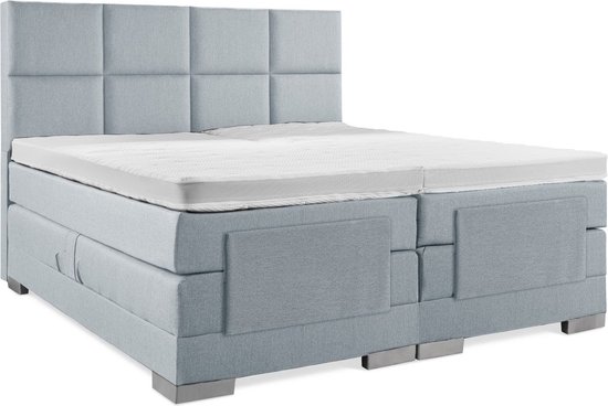 Soft bedden Elektrische Boxspring - 180x210 - Incl. 8 vlaks hoofdbord - Ijsblauw met plint