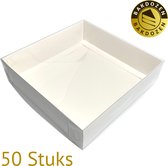 Bakdozen.nl Gebaksdoos Karton - Sweetbox - Transparant Deksel - Wit - 50 Stuks - ( 20cm x 20cm x 5cm) Bonbondoos