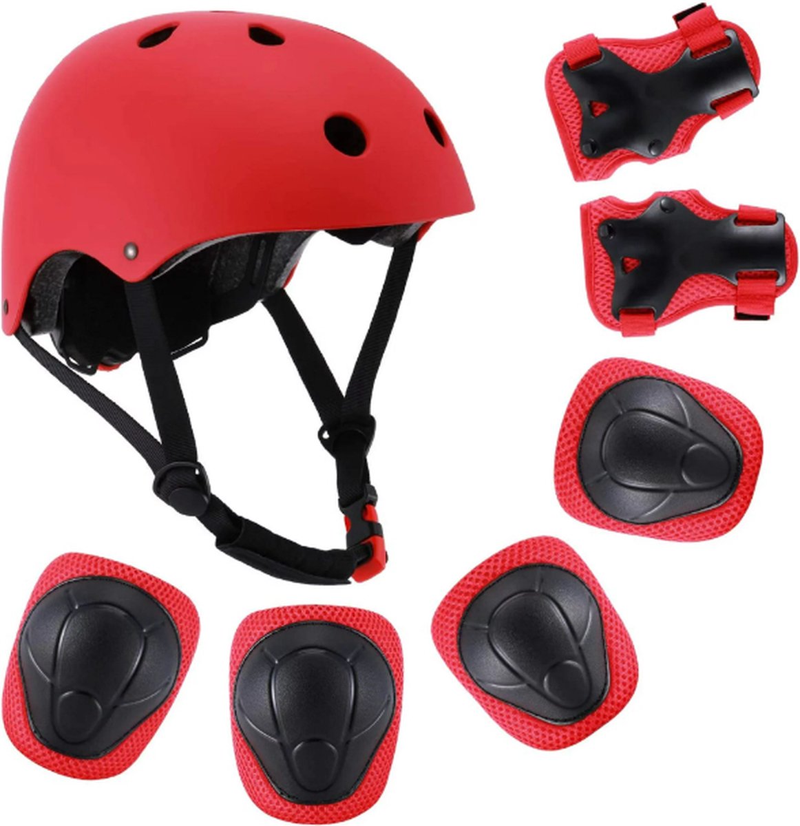 Fietshelm Combi met Bescherming - Kinderhelm - Skate Beschermset Kinderen - Rood - Fietsbescherming - Sportbescherming