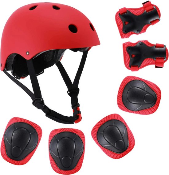 Fietshelm Combi met Bescherming - Kinderhelm - Skate Beschermset Kinderen - Rood - Fietsbescherming - Sportbescherming van Simply Kids — afbeelding 4