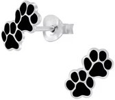 Joy|S - Zilveren kat hond dierenpootje oorbellen - zwart - 9 x 5 mm