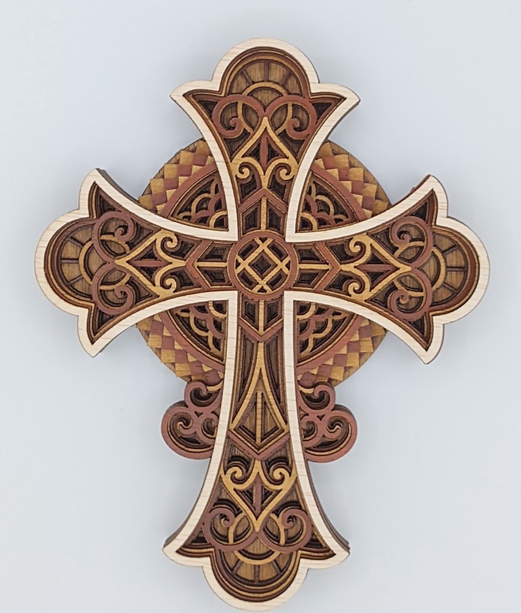 Handgemaakte duurzame 3D-gelaagde Kruis Mandala Klein Bruin