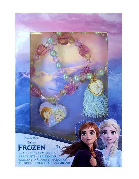 Disney Frozen - Bracelets - 2 pièces - charms en forme de coeur - pompon - perles rondes - bleu - violet - rose - blanc - anniversaire - Sinterklaas - cadeau chaussure - cadeau