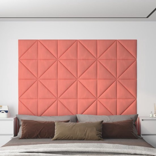 The Living Store Wandpanelenset - Roze - 30x30 cm - Fluweel