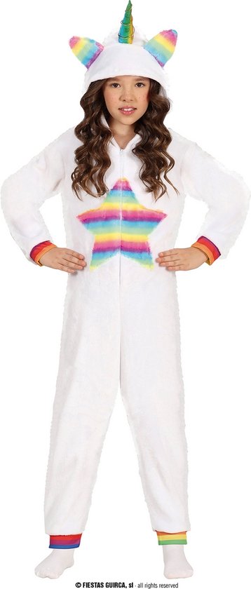 Guirca - Eenhoorn Kostuum - Rainbow Star Eenhoorn Kind Kostuum - Wit / Beige, Multicolor - 10 - 12 jaar - Carnavalskleding - Verkleedkleding