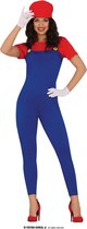 Guirca - Super Mario Bros Kostuum - Gamer Outfit Maria Vrouw - Blauw, Rood - Maat 42-44 - Carnavalskleding - Verkleedkleding