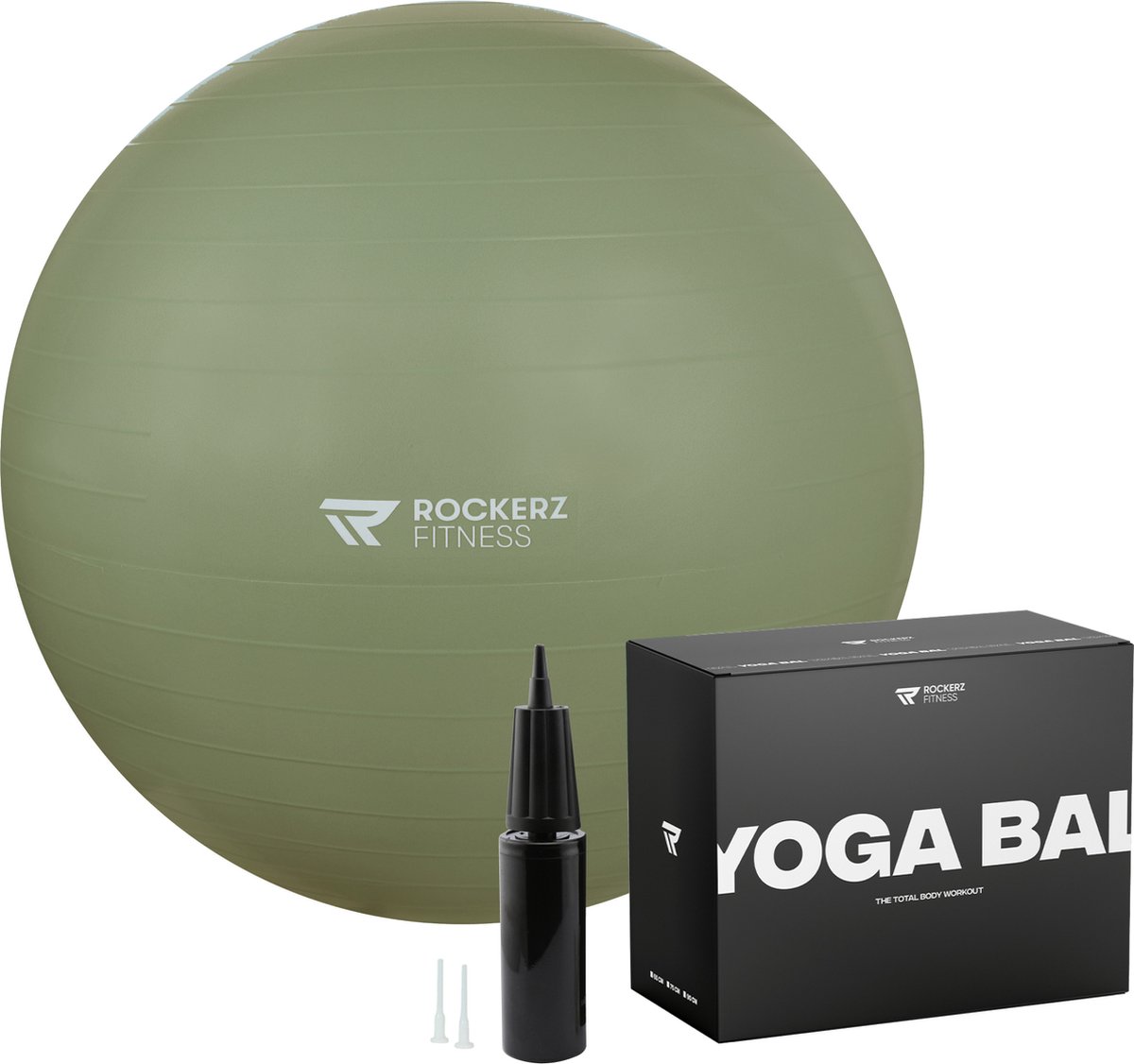 Rockerz Yoga bal inclusief pomp - Fitness bal - Zwangerschapsbal - 75 cm - 1150g - Stevig & duurzaam - Hoogste kwaliteit - Olijfgroen