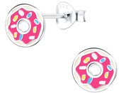 Joy|S - Zilveren donut oorbellen - 8 mm - roze