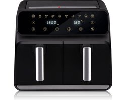 alpina Dubbele Airfryer XXL - Heteluchtfriteuse 2x4L - Air Fryer met Digitaal Touchscreen - Heteluchtoven voor 6 Personen en Meer - 8 Kookprogramma's - Sync-Modus - Timer Functie