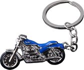 Sleutelhanger - Zilveren Motor - Blauw - Leuke Accessoire - Motorliefhebber