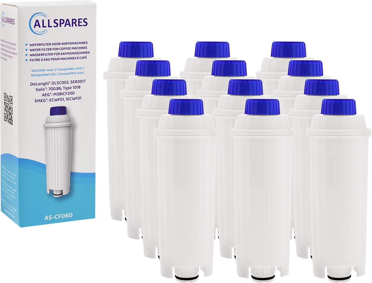 AllSpares Waterfilter (12x) geschikt voor o.a. ECAM-serie koffiemachines vervangingsfilter voor Delonghi DLSC002 / SER3017