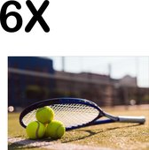 BWK Textiele Placemat - Tennisballen Onder Tennis Racket - Set van 6 Placemats - 45x30 cm - Polyester Stof - Afneembaar