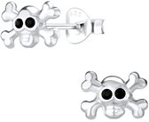 Joy|S - Zilveren skull oorbellen - doodskop - 9 x 6 mm - kristal zwart - halloween oorbellen