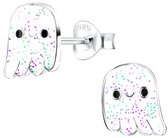 Joy|S - Zilveren spook oorbellen - wit met glitter - halloween oorbellen