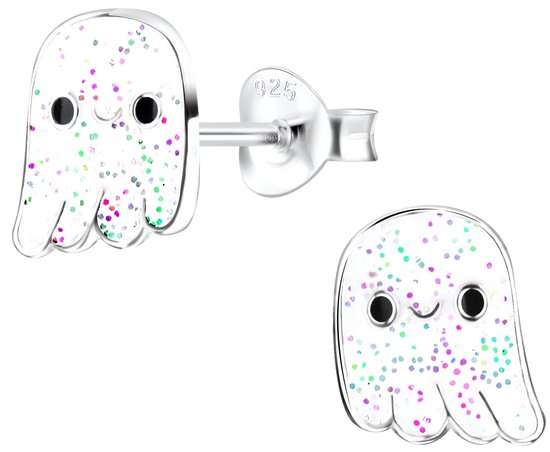 Joie|S - Boucles d'oreilles fantôme argentées - blanc avec paillettes - boucles d'oreilles halloween