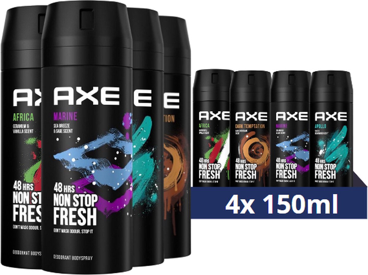 Goedkoopste AXE Deodorant Bodyspray Mix Geschenkset - 4 stuks - Voordeelverpakking