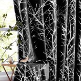 Metallic Twig ondoorzichtige gordijnen, zwart/zilverfolie verduisteringsgordijnen met oogjes, thermisch geïsoleerde ondoorzichtige gordijnen voor woonkamer, slaapkamer (zwart/zilver – 132 x 245 cm)