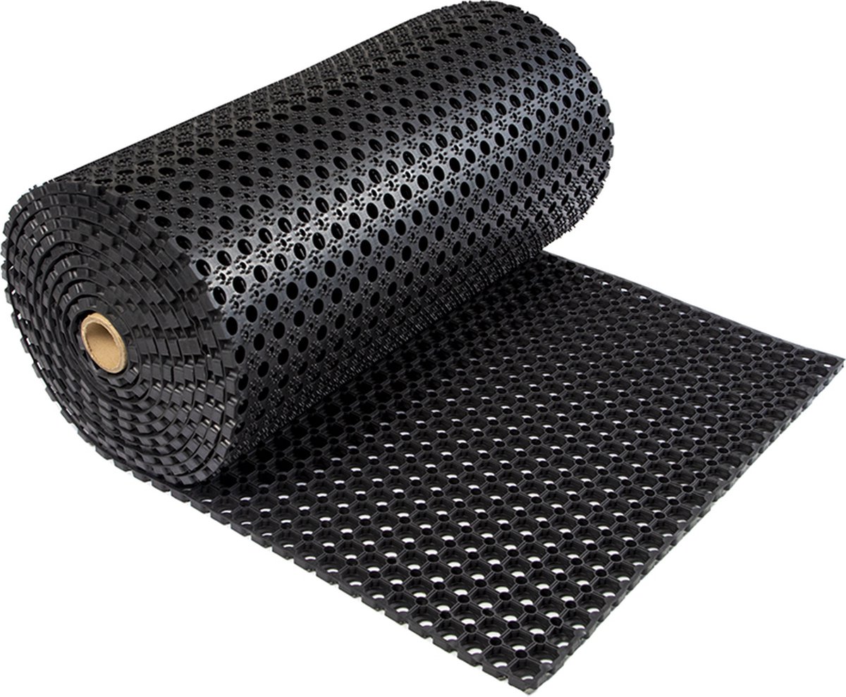 Rubbermat - Rubber ringmat op rol open bodem - 7,5 x 1meter (2.2cm dik) - werkplaatsmat