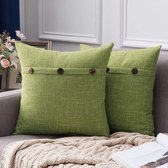 Kussenovertrekken 2-delige set in linnen-look, flanel, met knopen, voor bank, slaapkamer en auto, groen, 45x45cm