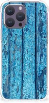 Shockproof Case Geschikt voor iPhone 15 Pro Max Telefoonhoesje met doorzichtige rand Wood Blue