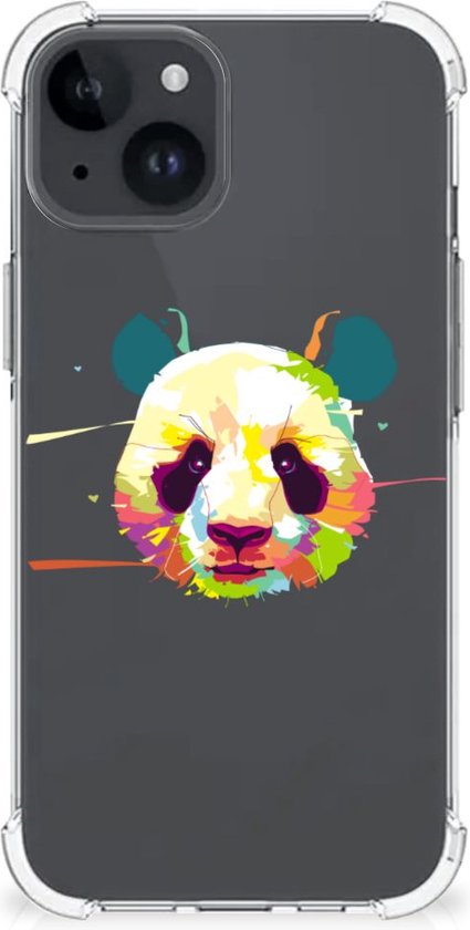 Silicone Hoesje Geschikt voor iPhone 15 Telefoon Hoesje met doorzichtige rand Panda Color