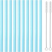 Fako Bijoux® - Siliconen Rietjes Pastel XL - 10 Herbruikbare Rietjes - 25 cm - Duurzaam en Hygiënisch - 2 Schoonmaakborstels - Blauw