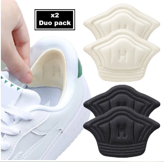 Foto: Pro deals hielzooltjes type 2 verdikt hielkussen duopack kleur zwart beige wit hielbeschermers te grote schoen opvullen anti slip schoenmaat universeel hiel beschermers hielkussens