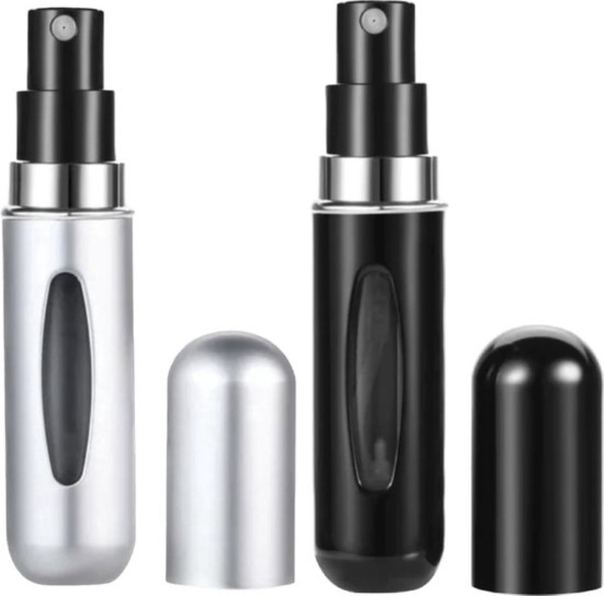 Hervulbaar Verstuiver 2x Hervulbare parfumflesje - Mini parfum flesje - 5ML - Zwart en Zilver