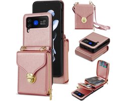 Geschikt voor Samsung Galaxy Z Flip 5 5G - Portemonnee Leer gesp dames hoesje - Schouderriem - Roze