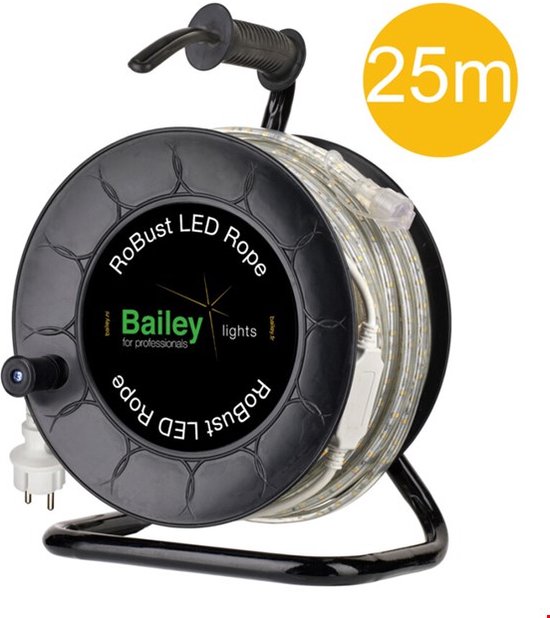 Bailey BAI RoBust LED Rope HO - 25M - 760lm/m - blanc - IP65 sur enrouleur de câble - avec adaptateur AC/ DC