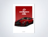 Ford Mustang GT500 Rood op Poster - 50 x 70cm - Auto Poster Kinderkamer / Slaapkamer / Kantoor
