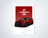 Ford Mustang GT500 Rouge sur Poster - 50 x 70cm - Poster Voiture Pépinière / Chambre / Bureau