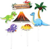 Set van 7 - Dinosaurus Cake Toppers - Jungle Safari Decoratie - Herbruikbaar - Dino Verjaardag Thema - Gelukkige Verjaardag Decor voor Kinderfeestjes