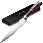Couteau à viande japonais professionnel en acier inoxydable PAUDIN N9 20 cm - Couteau à viande tranchant comme un rasoir En acier au carbone allemand de haute qualité - Motif damas - Idéal comme couteau à sushi et BBQ