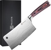 PAUDIN N11 Couteau de chef chinois professionnel en acier inoxydable 18 cm - Couteau de cuisine tranchant comme un rasoir en acier au carbone allemand de haute qualité - Motif Damas
