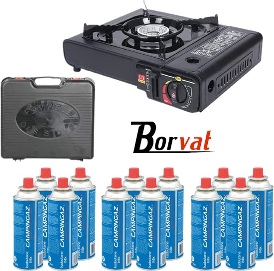 Borvat® | Draagbare Gasfornuis | Camping Kookstel | Inclusief 12 Gasflessen | Gas Stove | Gasfornuis | Kooktoestel | Outdoor