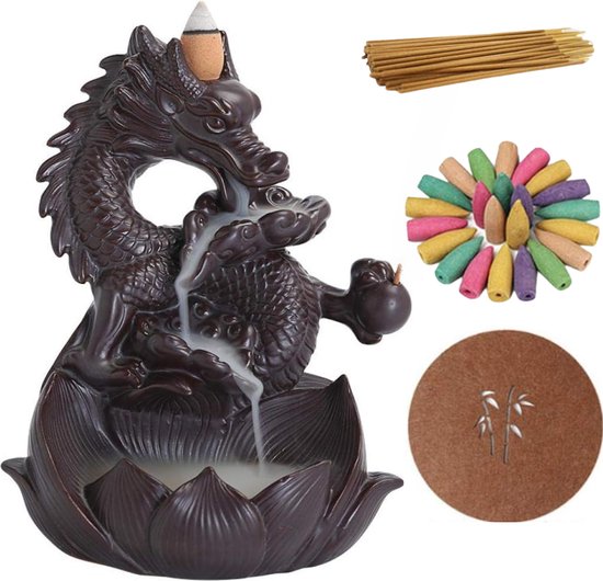 Wierookhouder Draak op Lotus met Backflow