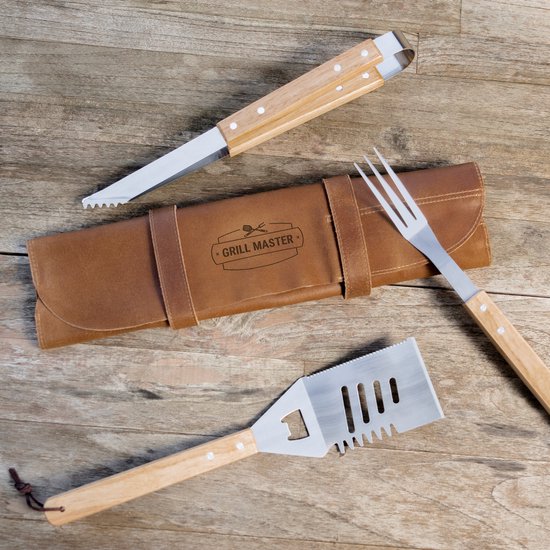 YourSurprise BBQ set - Vierdelig - Leren hoes 