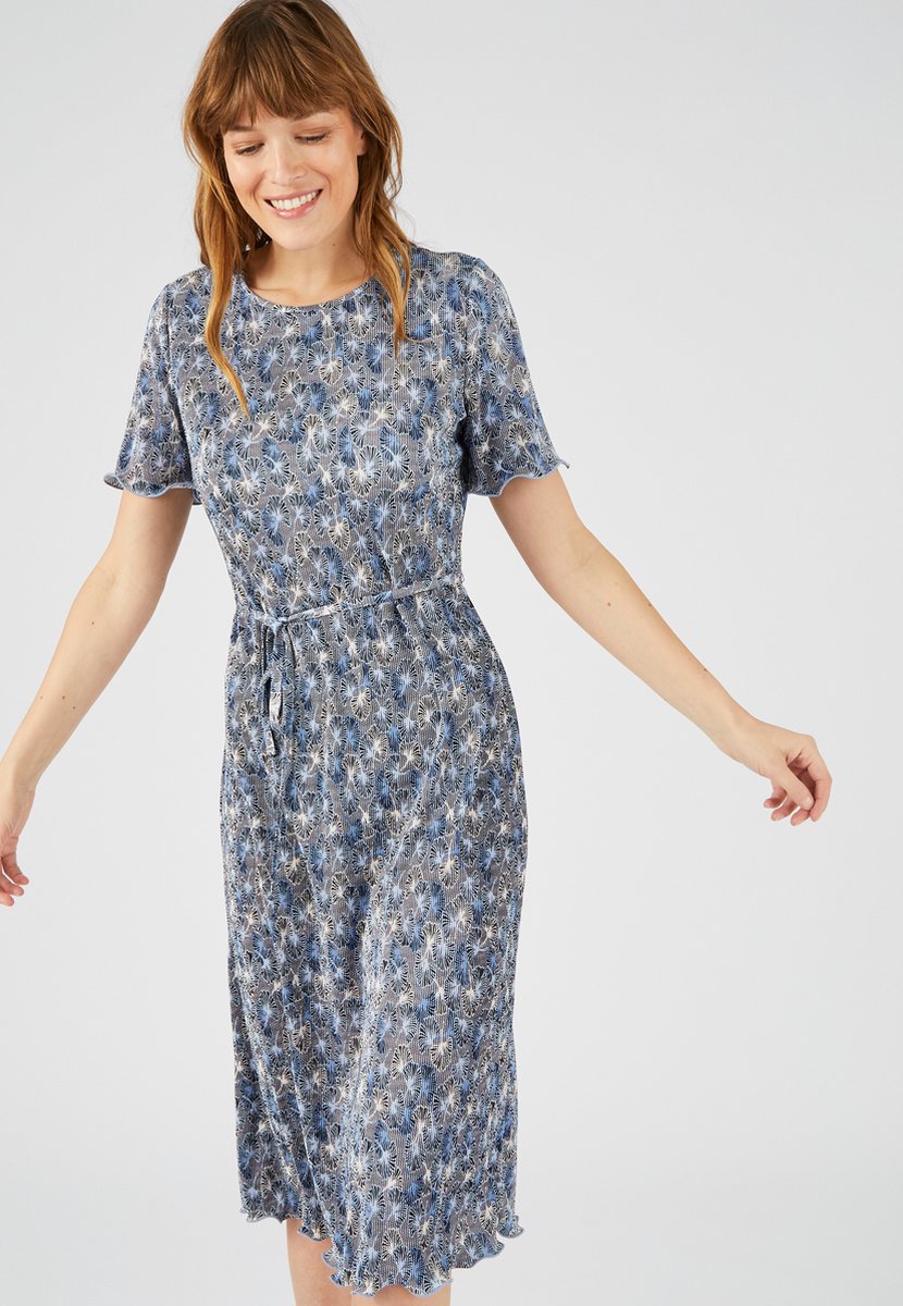 Damart - Plissé-jurk met print - Dames - Blauw - 46