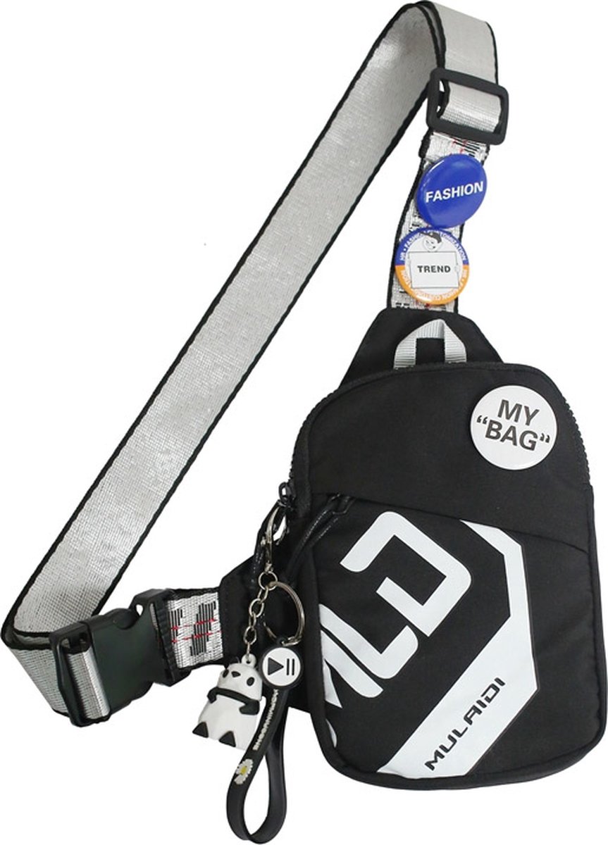 POWER-8 Funky: Schoudertas voor vrouwen en mannen - Crossbody bag voor dames en heren - mode - borsttas heren - design - linker en rechter schouder- telefoontasje - zwart/wit