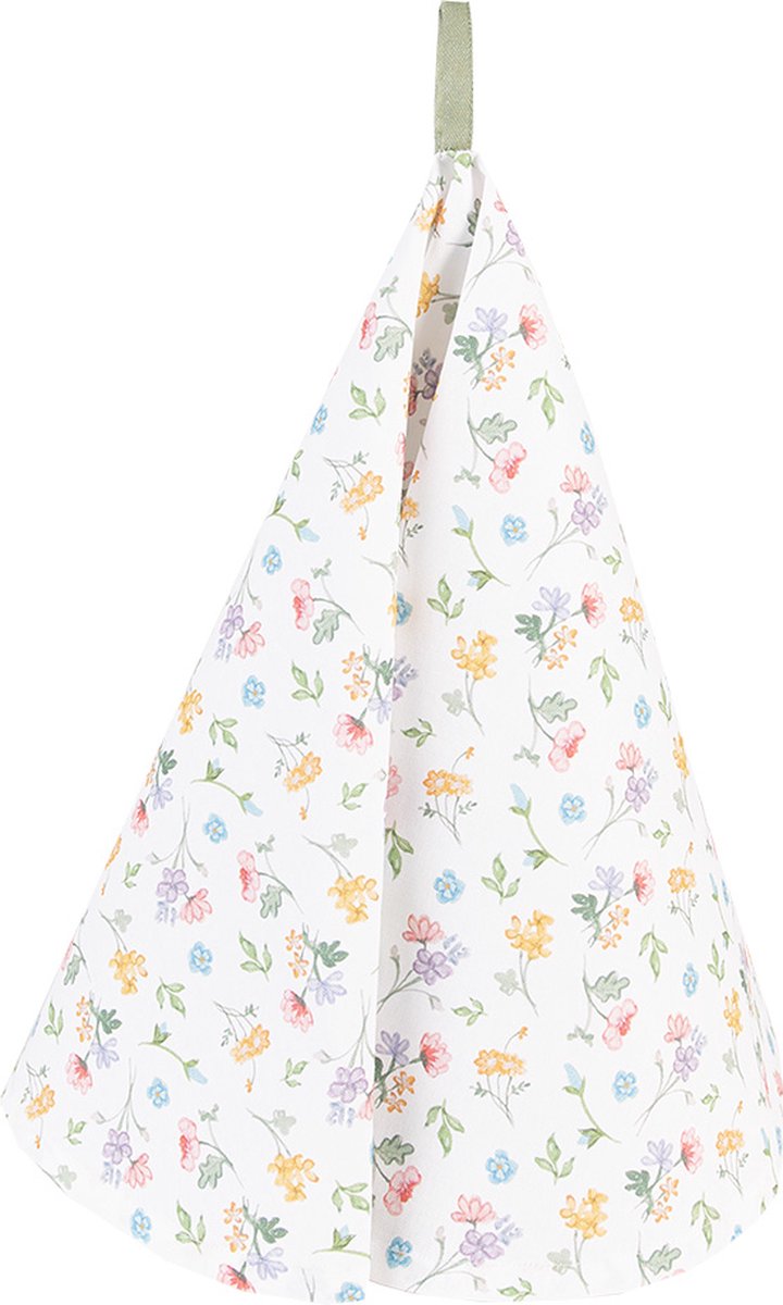 Clayre & Eef Theedoek Ø 80 cm Wit Groen Katoen Bloemen