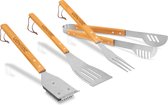 Outils BBQ VONROC - 4 pièces - Incl. Pince, fourchette, spatule et brosse - acier inoxydable & Bamboe - 40 cm