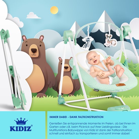 KIDIZ® Wipstoel Baby Elektrisch Babyschommel Tot Max 9kg Schommelstoel Voor Baby Swing Met Speelboog En 5 Schommelsnelheden Zwart